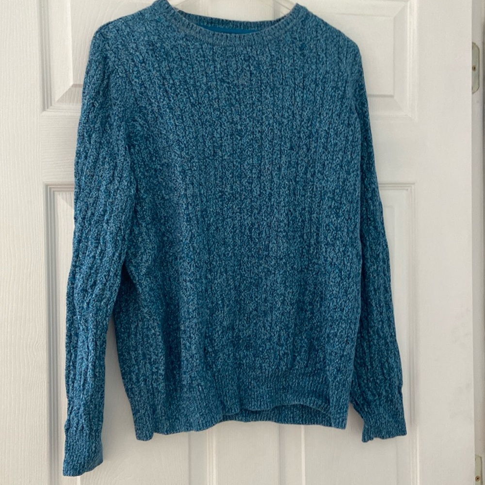 kim roger’s blue sweater